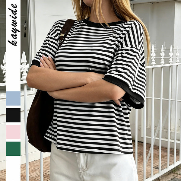 Women's Striped Short Sleeve T-Shirt – Relaxed Fit Soft Casual Top for Vacation