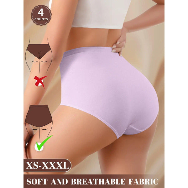 4 Pack Women’s High-Waisted Soft Cotton Bikini Panties, Breathable Mesh Underwear