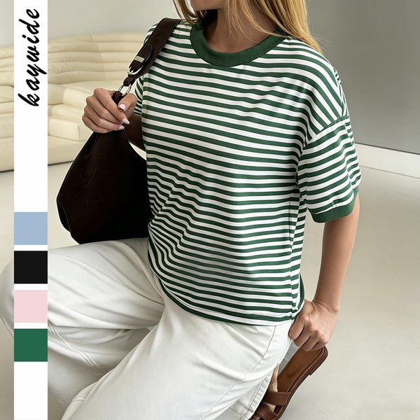 Women's Striped Short Sleeve T-Shirt – Relaxed Fit Soft Casual Top for Vacation