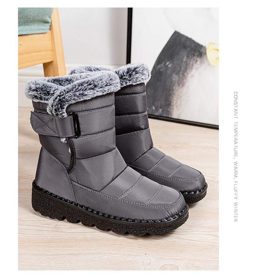 Women's Waterproof Snow Boots - Fuzzy Winter Boots with Hook & Loop Closure | Warm Non-Slip Black Fur Boots