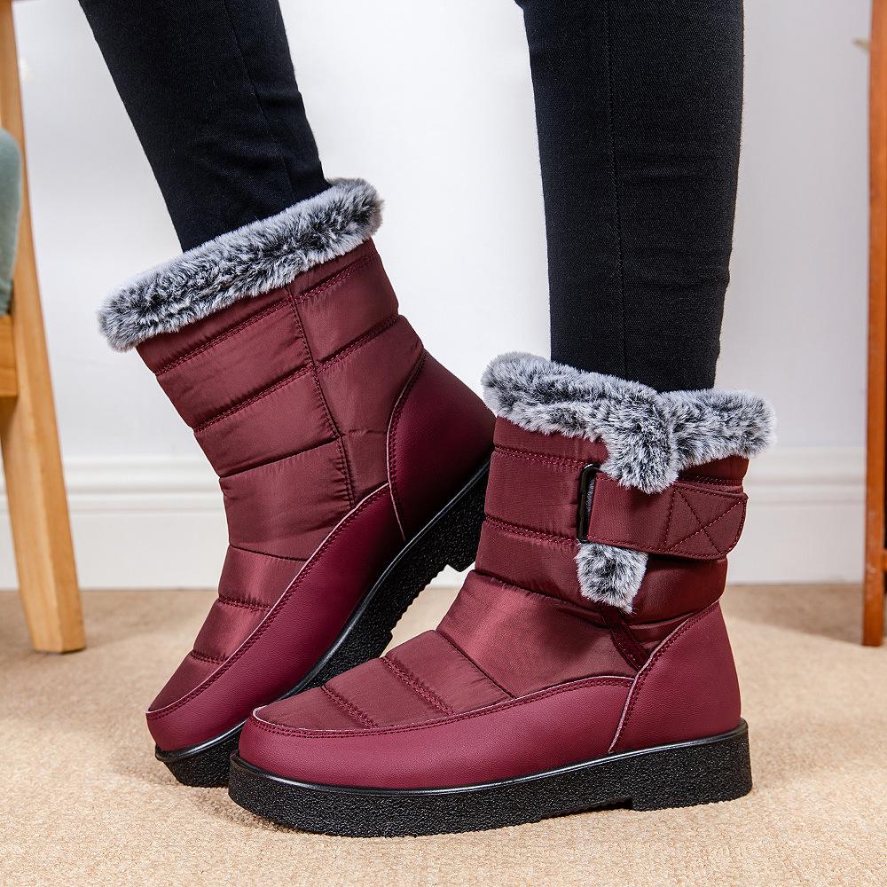 Women's Waterproof Snow Boots - Fuzzy Winter Boots with Hook & Loop Closure | Warm Non-Slip Black Fur Boots