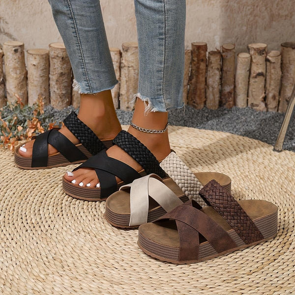 Women's Braided Wedge Slides Slippers - Comfortable Soft Sole Beach Sandals for Summer