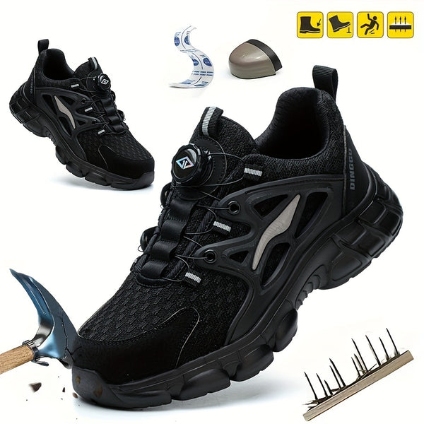 Men's Steel Toe Black Work Shoes - Puncture Resistant & Adjustable Closure Safety Sneakers