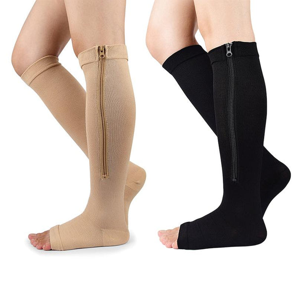 Circulation Support Socks with Zipper - Easy On/Off for Wide Calves, Men & Women for Travel, Work Shoes