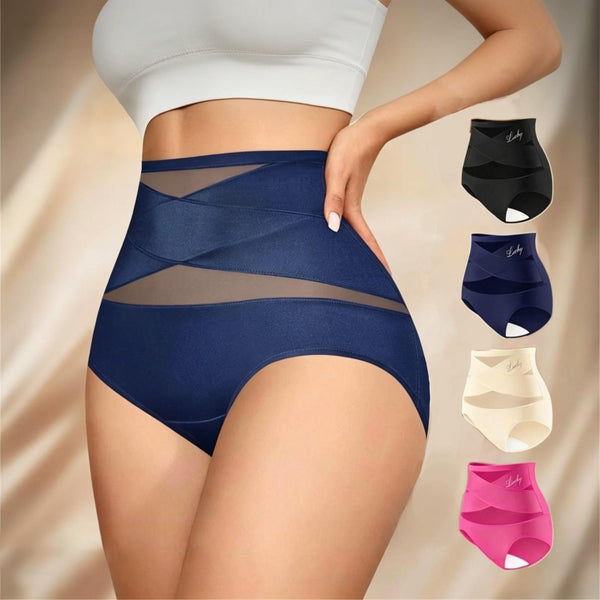 4 Pack Women’s High-Waisted Soft Cotton Bikini Panties, Breathable Mesh Underwear