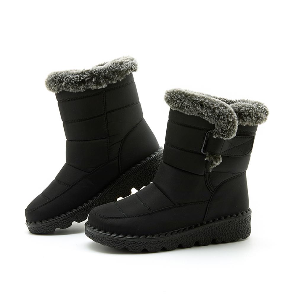 Women's Waterproof Snow Boots - Fuzzy Winter Boots with Hook & Loop Closure | Warm Non-Slip Black Fur Boots