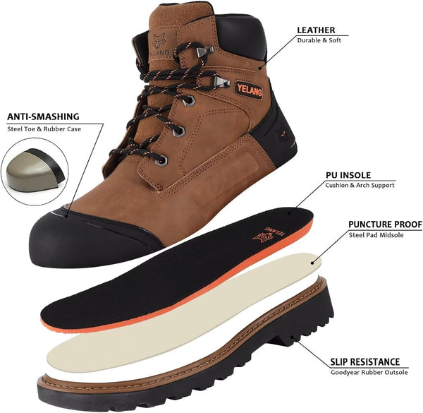 Steel Toe Work Boots for Men - Durable & Comfortable Safety Shoes