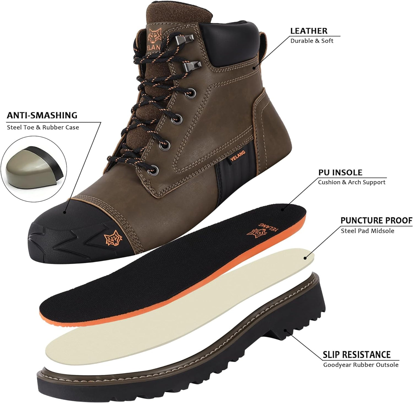 Men's Steel Toe Safety Work Boot Slip Resistant Puncture Utility Shoes 6 Inch For Industrial Construction Outdoor botas de trabajo para hombre