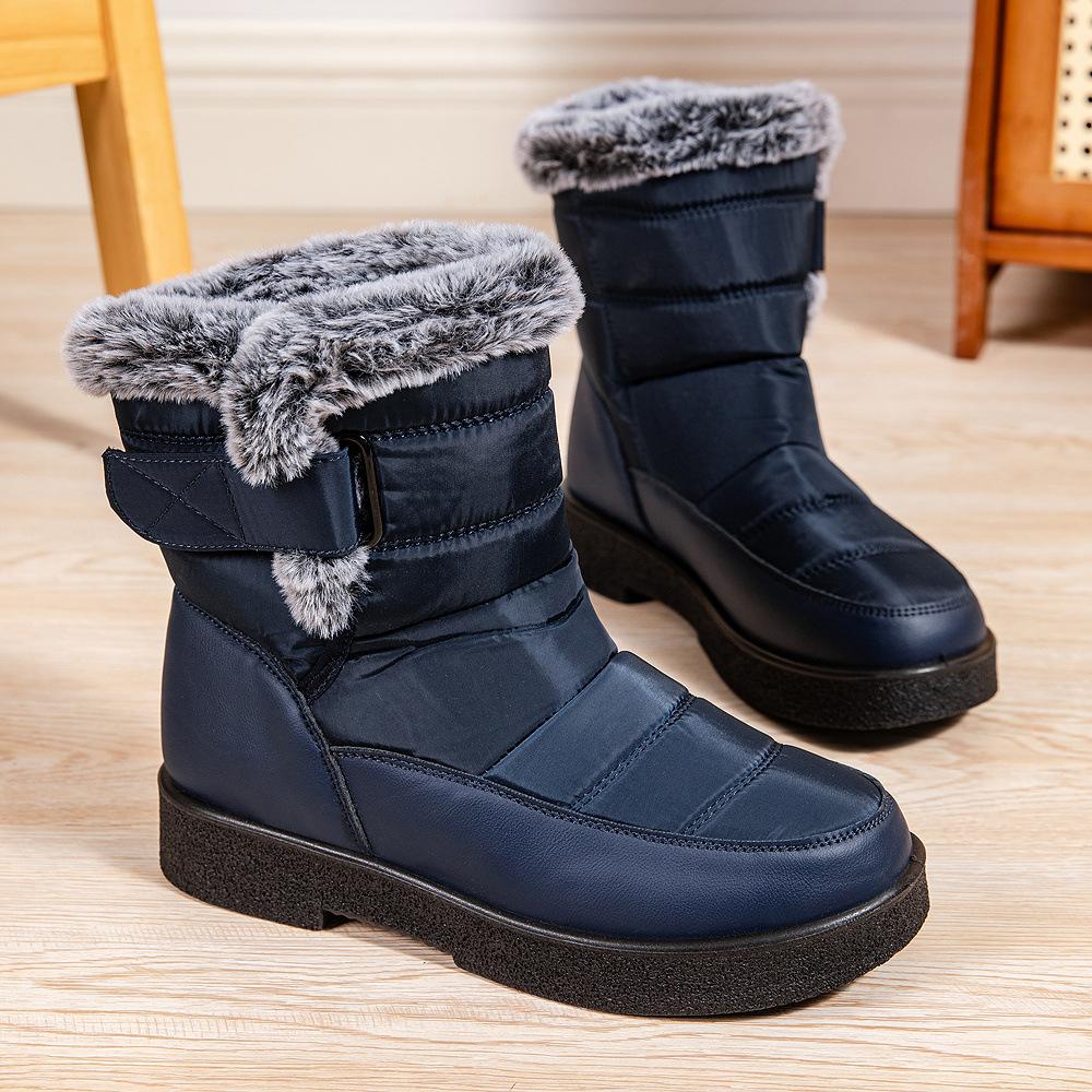 Women's Waterproof Snow Boots - Fuzzy Winter Boots with Hook & Loop Closure | Warm Non-Slip Black Fur Boots