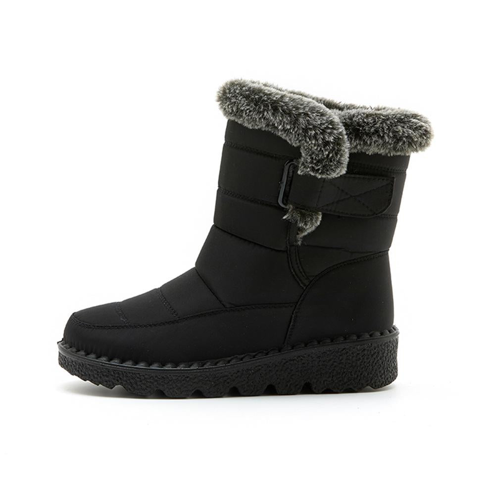 Women's Waterproof Snow Boots - Fuzzy Winter Boots with Hook & Loop Closure | Warm Non-Slip Black Fur Boots