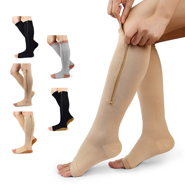 Circulation Support Socks with Zipper - Easy On/Off for Wide Calves, Men & Women for Travel, Work Shoes