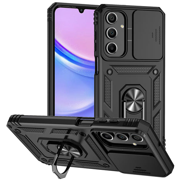 Magnetic Phone Case for Samsung S25/S24/S23/A55/A16/A15/A05 - with Slide Camera Cover & Detachable Ring Holder