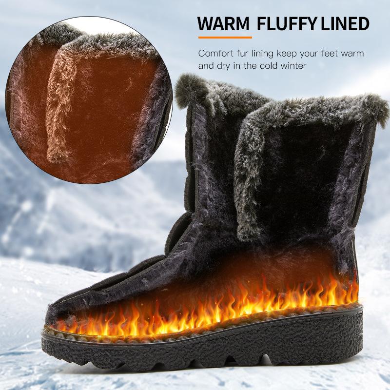 Women's Waterproof Snow Boots - Fuzzy Winter Boots with Hook & Loop Closure | Warm Non-Slip Black Fur Boots