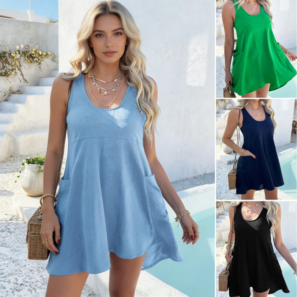 Casual Pocket Sundress for Women - Sleeveless Summer Travel Dress