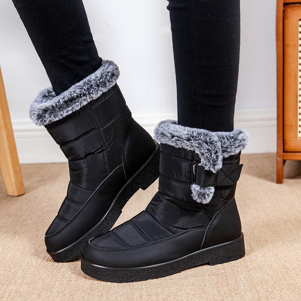 Women's Waterproof Snow Boots - Fuzzy Winter Boots with Hook & Loop Closure | Warm Non-Slip Black Fur Boots