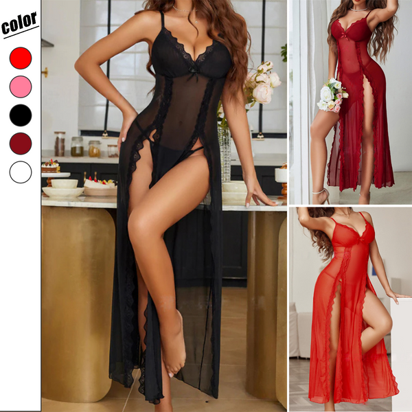 Women's Lace Trim Nightgown - Elegant Spaghetti Strap Slip Sleep Dress for Summer