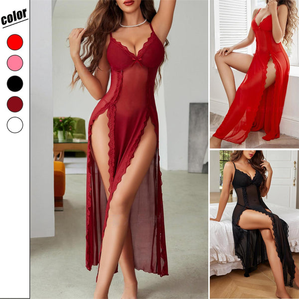 Women's Lace Trim Nightgown - Elegant Spaghetti Strap Slip Sleep Dress for Summer