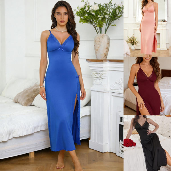 Women's Lace Trim Nightgown - Romantic Long Chemise for Sleep & Lounge