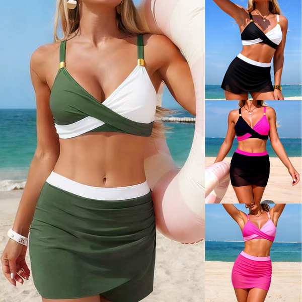 Women's Skirted Bikini Set with Mesh Cover – Wireless Padded Swimwear