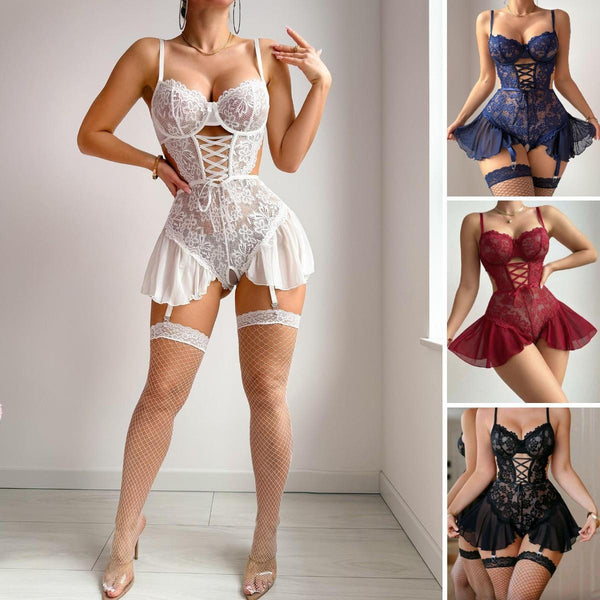 Women's Backless Nightdress - Sexy Ruffle Trim Sleep Dress with Slit Hem