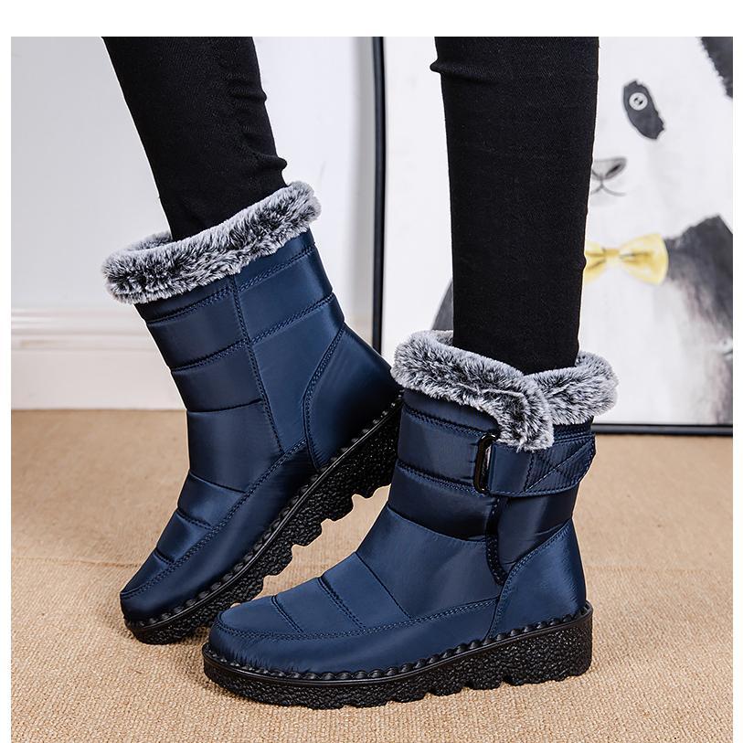Women's Waterproof Snow Boots - Fuzzy Winter Boots with Hook & Loop Closure | Warm Non-Slip Black Fur Boots