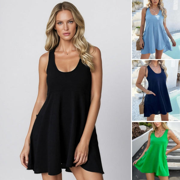 Casual Pocket Sundress for Women - Sleeveless Summer Travel Dress