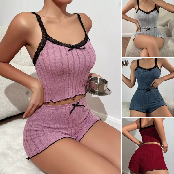Lace Trim Camisole Pajama Set - Sexy Sleeveless Sleepwear for Women