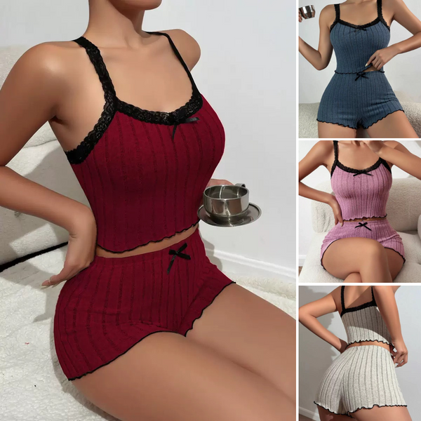 Lace Trim Camisole Pajama Set - Sexy Sleeveless Sleepwear for Women